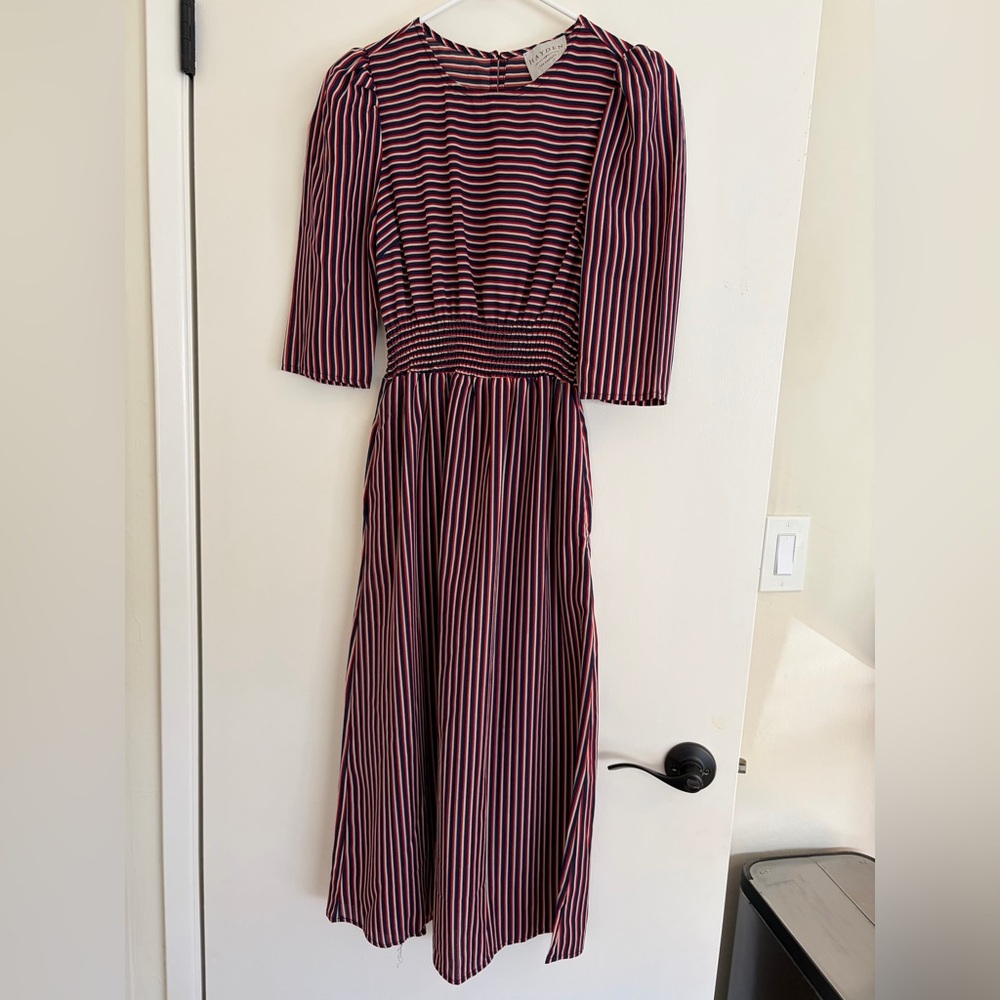 Striped Midi Dress in Red/Navy